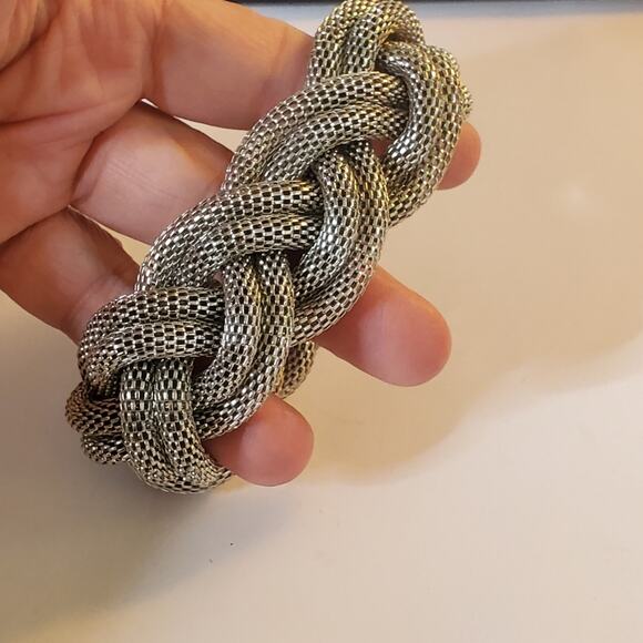 Vintage Silver Tone Metal mesh braided unisex Bracelet 7.5" around 1.5" - Picture 7 of 8